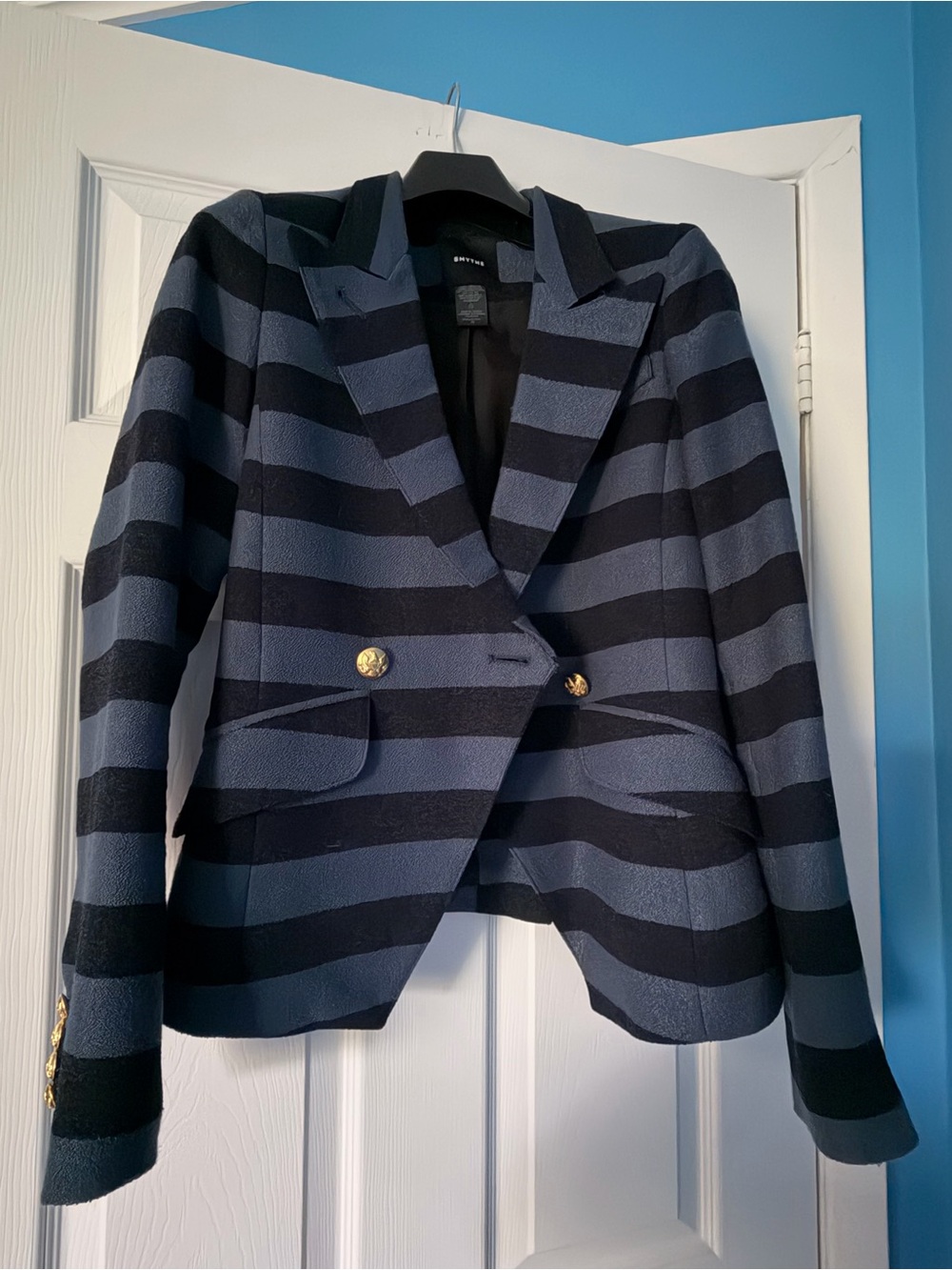 Smythe Striped Double-Breasted Women’s Blazer Jacket - Navy/Blue